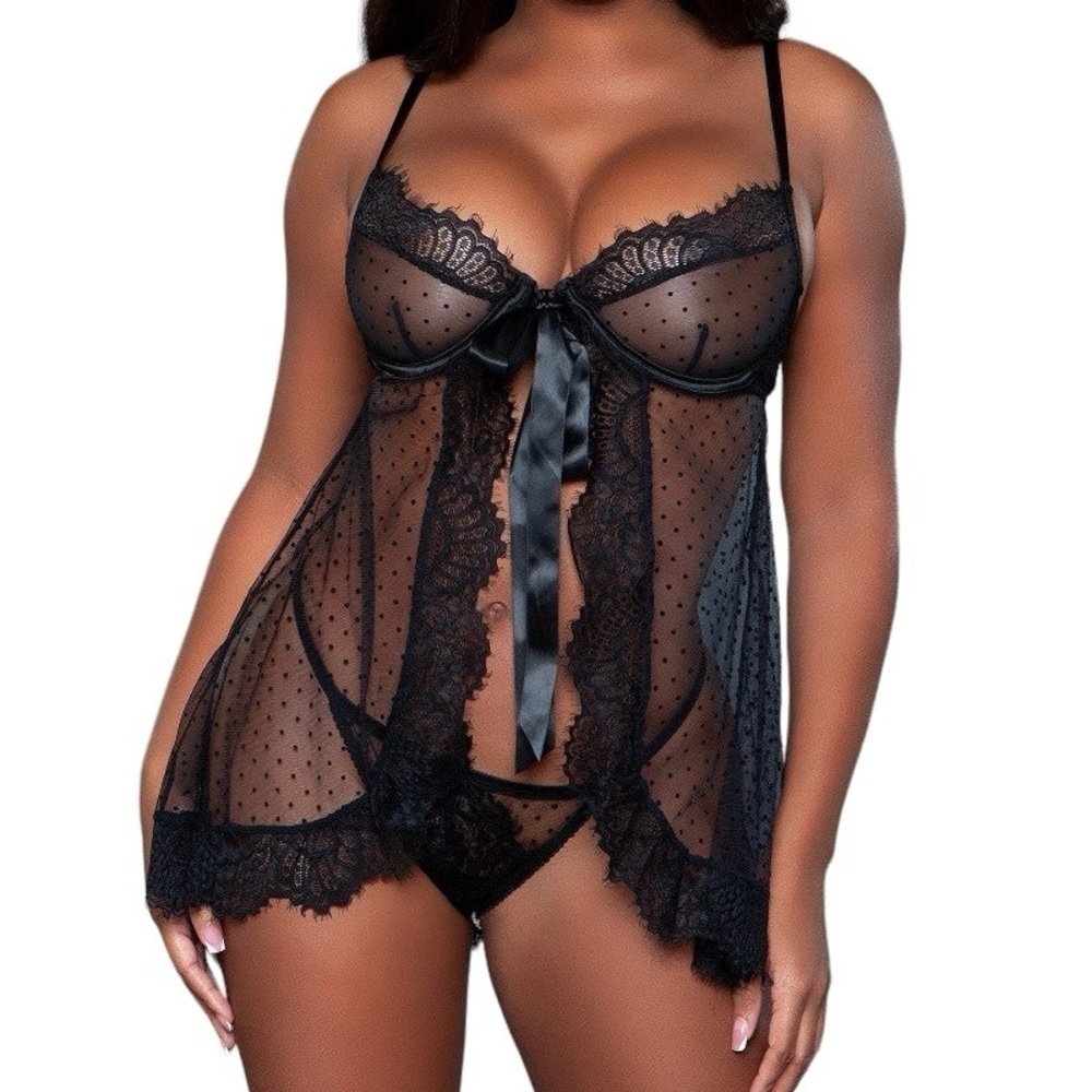 Be Wicked Emma Babydoll With Matching G-String Thong Black 1X